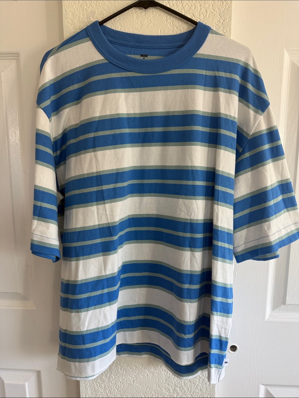 Men's Short Sleeve Stripe Tee in Blue and White